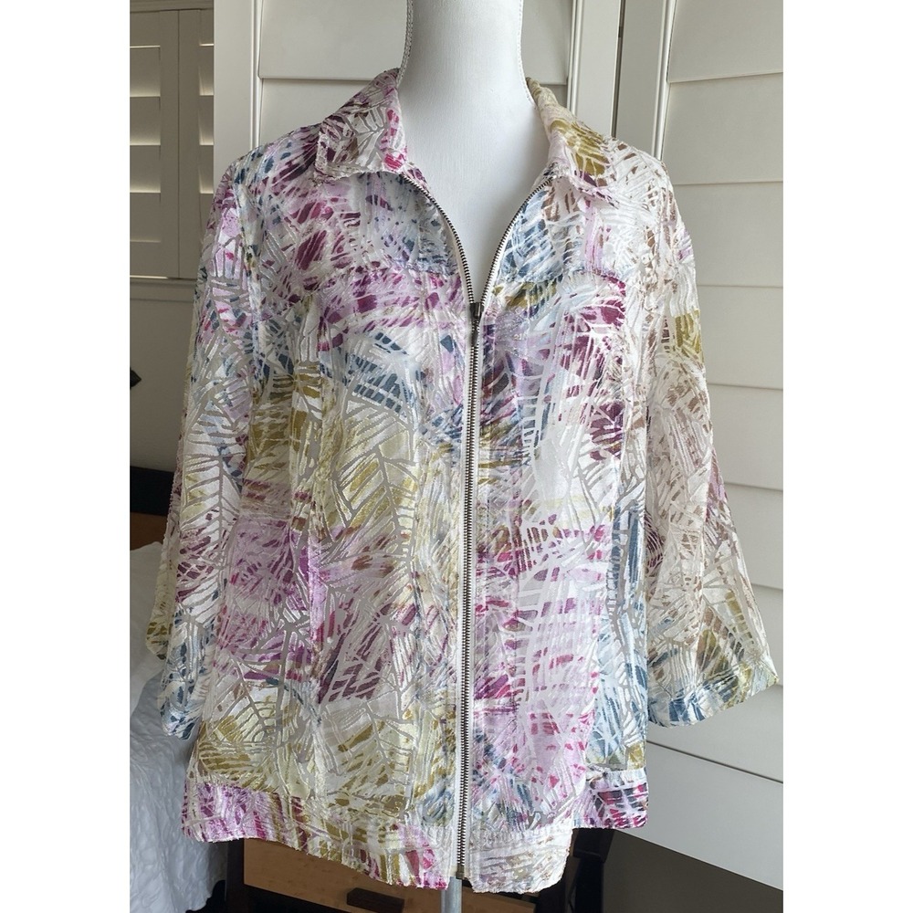 Coldwater Creek Woman 20 22‎ Burnout Sheer  Full Zip Jacket top  Lightweight